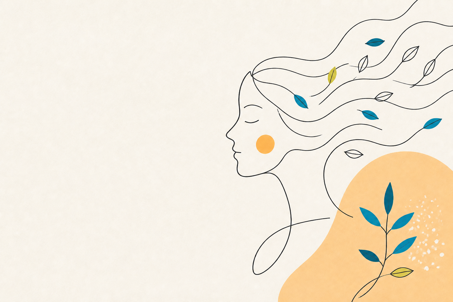 Ilustração de um perfil humano cujas linhas se transformam em folhas, representando clareza e crescimento